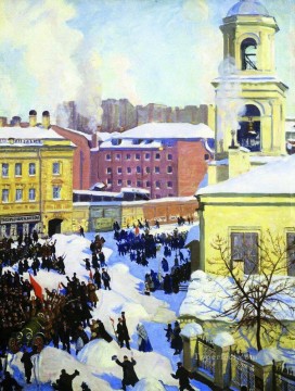 27 de febrero de 1917 Boris Mikhailovich Kustodiev escenas de la ciudad del paisaje urbano Pinturas al óleo